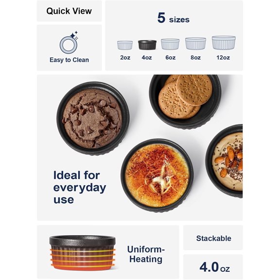 UDGIU-Ramekins 4 OZ Oven Safe, Creme Brulee Ramekins, Pudding Custard Cups Souffle Ramiken, Dipping Sauce Dishes, Ceramic Ramekin Bowls Set of 6, Matte Black