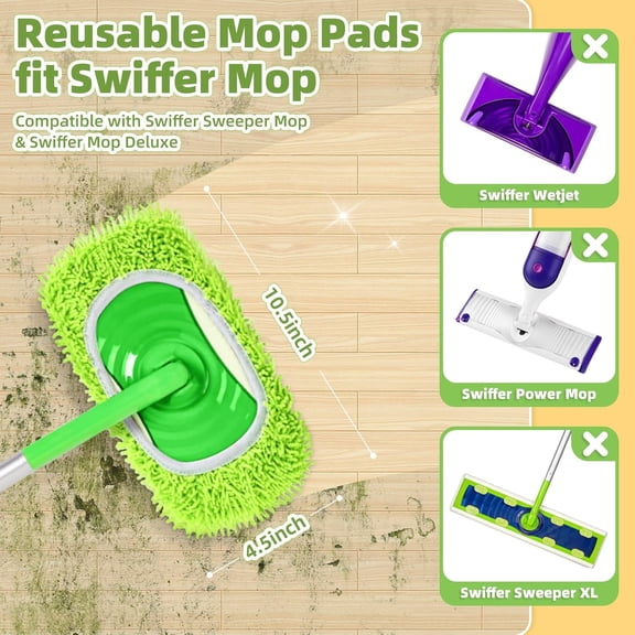 UDGIU-Reusable Microfiber Pads Compatible with Sweeper Mop, Washable Wet Pads Refill & Highly Absorbent Dry Sweeping Cloths - Chenille Mopping Pad for All Sealed Floors Cleaning (Mop is not Included)