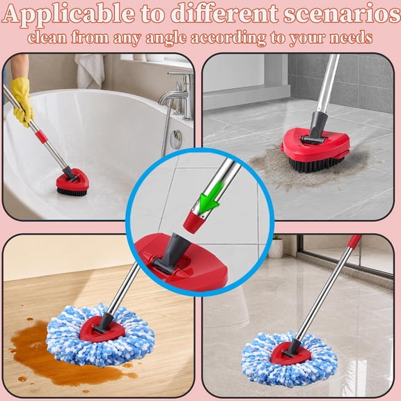 UDGIU-RinseClean Spin Mop Replacement Head for O Cedar RinseClean 2 Tank System, 2 Microfiber Mop Refills, 1 Base and 1 30-58in Handle, Scrubber Brush for Ocedar, Mop Refills Deep Cleaning Machine Wa