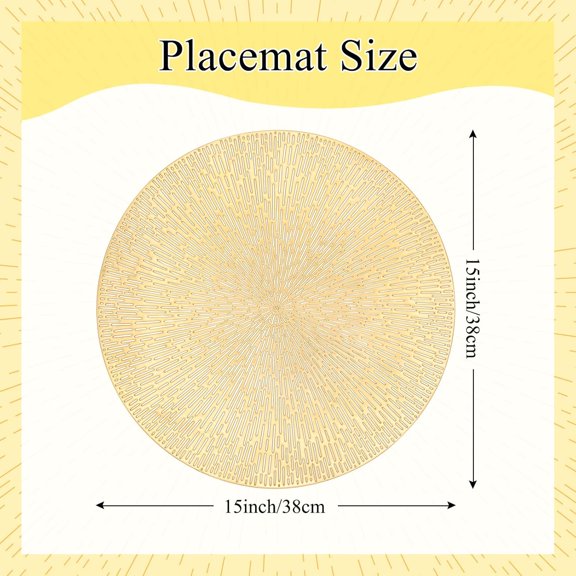 UDGIU-Round Placemats Gold Placemats Set of 6 Metallic Vinyl Place Mats Non Slip Tablemats Table Setting Kitchen 15 Inch Table Mats for Dining Table Holiday Wedding Decorative