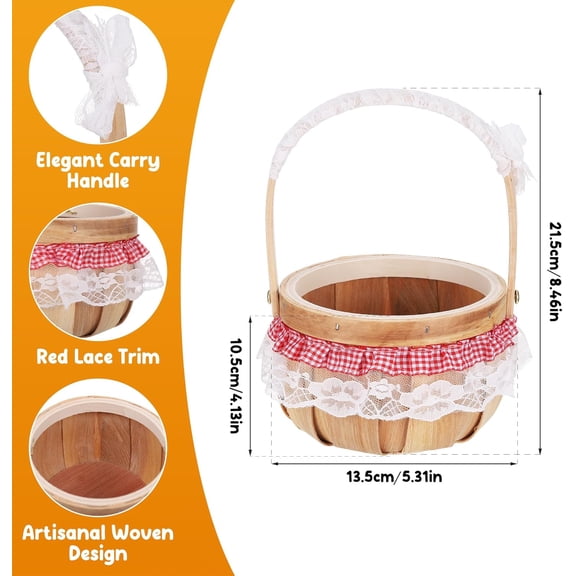 UDGIU-Small Picnic Basket with Handle - Mini Easter Gift Basket with Red Plaid Lace Trim, for Candy Storage, Outdoor Camping, Birthday and Halloween