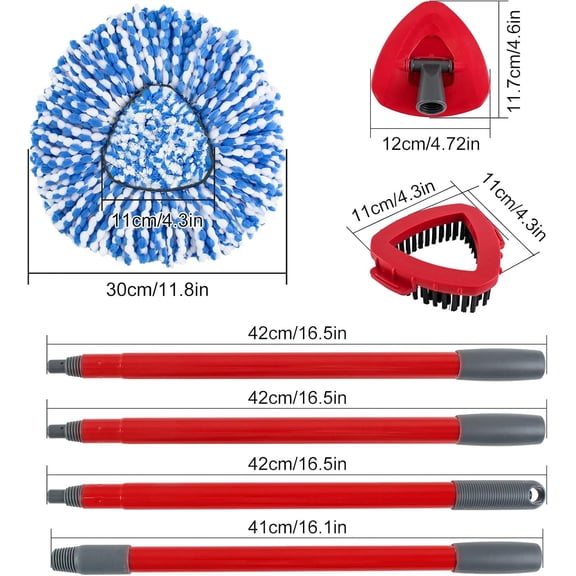 UDGIU-Spin Mop Handle,Mop Head,Base and Brush for OCedar RinseClean 2 Tank System,Include 2 Microfiber Spin Mop Replacement Head,4 Section 30-58" Iron Mop Handle,1 Base and 1 Scrub Brush for Floor Cl
