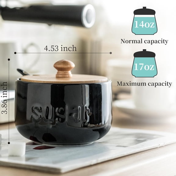 UDGIU-Sugar Bowl with Lid and Spoon, Sugar Holder, 17 OZ Sugar Jar, Sugar Container for Coffee Bar, Ceramic Jar with Lid, Sugar Bowls for Countertop, Food Storage Containers, Azucarera for Kitchen, B