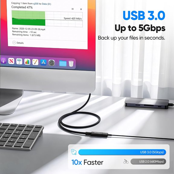 UDGIU-USB Extension Cable Extra Long 23 FT /7M, USB 3.0 Extender Cable 5Gbps Data Transfer and Charging Supported, USB Male to USB Female Cable for Printer, Scanner, Webcam, Keyboard, Mice, USB hub