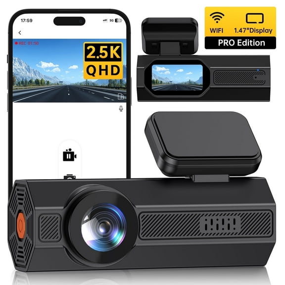 UDH 2.5K Dash Cam Front with WiFi&APP, Pro with 1.47" Display,Dash Camera for Cars,Dashcam with WDR Night Vision,Car Camera with G-Sensor,Loop Recording,24H Parking Mode,Supports 256GB Max,Black