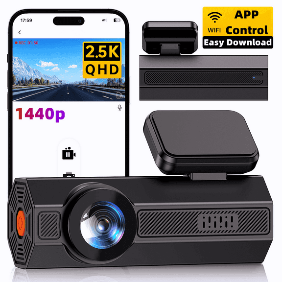 UDH Mini Dash Cam with WiFi, 1440P Front Camera, 160 Wide Angle, G-Sensor, Loop Recording