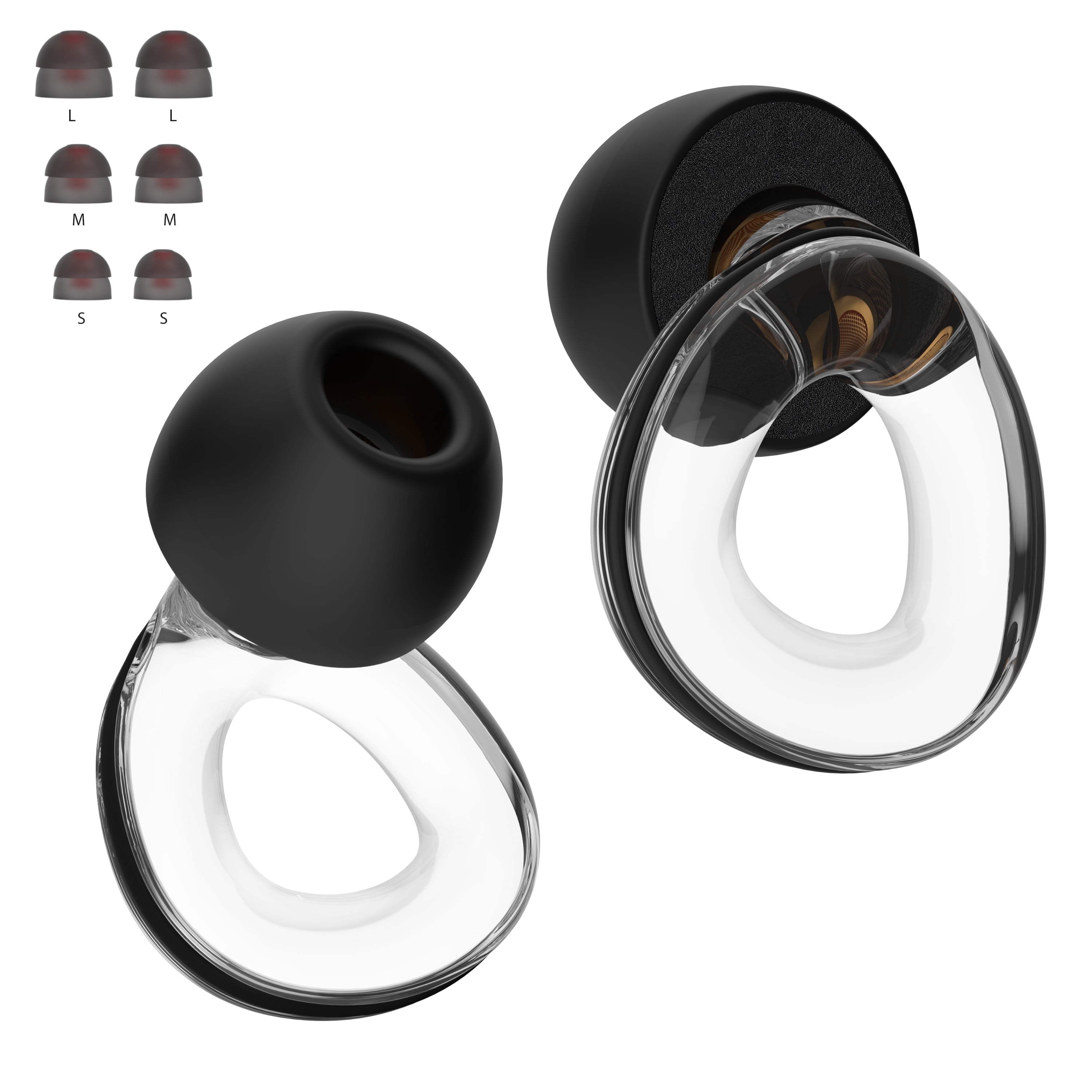 UDH Concert Ear Plugs with 30dB Hearing Protection,High-Fidelity Earplugs for Noise Reduction, Reusable Ear Plugs for Musicians,  Sleeping, Travel - Clear Black with 4 Sizes/Pack
