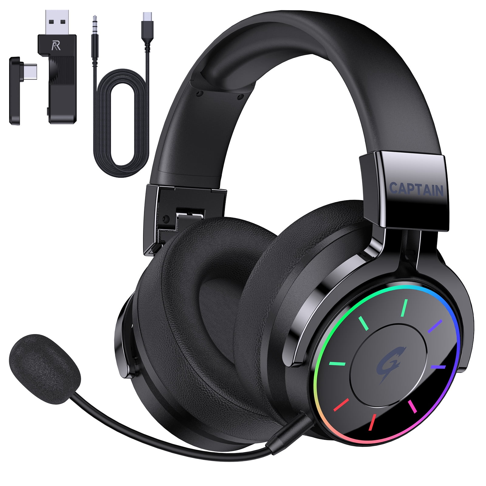 AYEDLOE Wireless Gaming Headset 2.4GHz for PS5/PS4, PC, Switch, Bluetooth 5.4 Gaming Headphones with Detachable Noise-Canceling Mic, Stereo Sound, 60H Battery, RGB Light, Foldable, Portable, Black