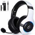thumbnail image 1 of AYEDLOE 2.4GHz Wireless Gaming Headset for PS5, PS4, PC, Switch , Bluetooth 5.3 Gaming Headphones, Noise Canceling Mic, 45H, RGB, Black-White, 1 of 9