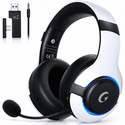 AYEDLOE 2.4GHz Wireless Gaming Headset for PS5, PS4, PC, Switch , Bluetooth 5.3 Gaming Headphones, Noise Canceling Mic, 45H, RGB, Black-White