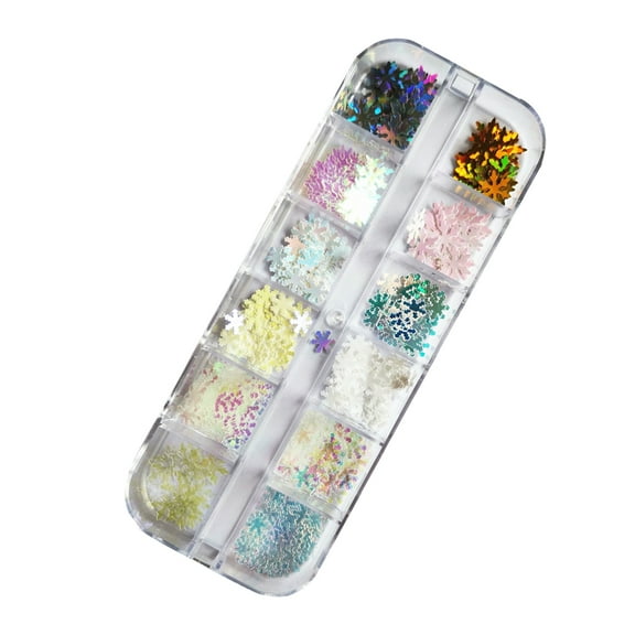 UDIYO 1 Box Manicure Decoration Snowflake Shape Vivid Color Stunning Visual Effect Reusable Multipurpose Show Unique Charm Plastic 12 Grids Sparkling Nail Art Flakes Sequins Nail S