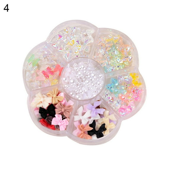 UDIYO 1 Box Nail Decorations Bow-knot Bears Faux Pearl DIY Crafts Creative Nail Art Rhinestones Jewelry for Nail Design
