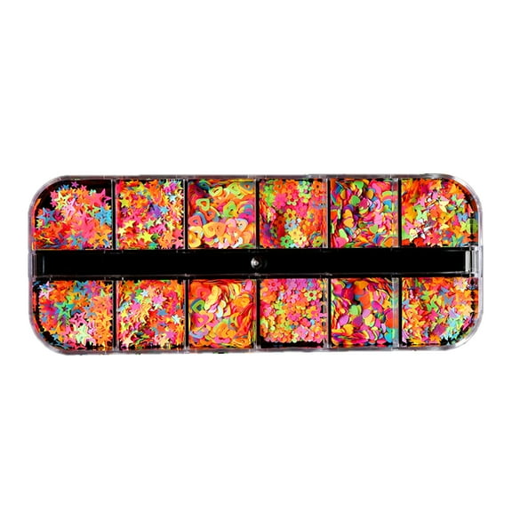 UDIYO 1 Box Nail Ornament Creative Shape Bright Color Sufficient Quantity Multiple Styles Wide Application Decorative Plastic 12-Grids Nail Art Ornament Manicure Jewelry Nail Suppl