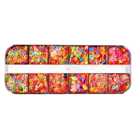 UDIYO 1 Box Nail Ornament Creative Shape Bright Color Sufficient Quantity Multiple Styles Wide Application Decorative Plastic 12-Grids Nail Art Ornament Manicure Jewelry Nail Suppl