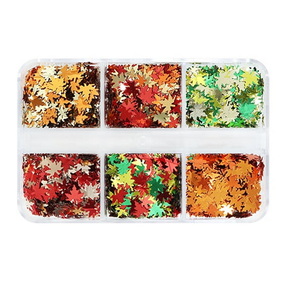 UDIYO 1 Box Nail Sequins Creative Shape Ultra-Thin Sparkling Stunning Visual Effect Show Unique Charm Attractive 6/12 Grids Shining Fallen Leaf Nail Art Sequins for Nail Salon