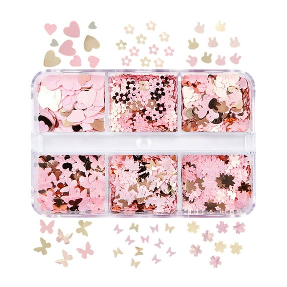 UDIYO 1 Box Nail Sequins Creative Shape Vivid Color Shiny Visual Effect Non-Fading Wide Application Decorative PET 6 Grids Colorful Maple Leaf Nail Art Sequins for Nail Salon