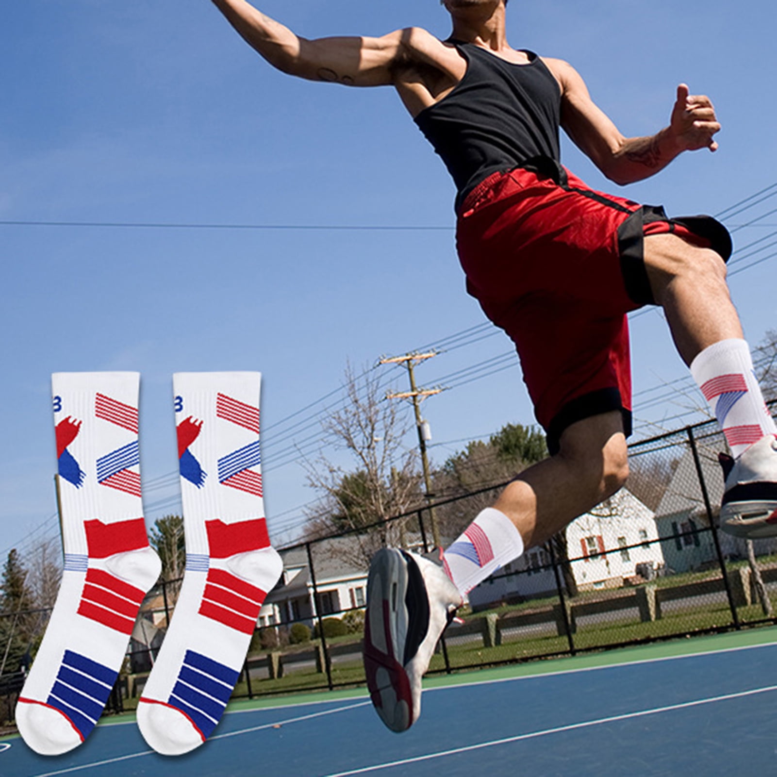 UDIYO 1 Pair Basketball Socks Good Elasticity Non slip Vibration Damping Pressurized Knitted Fabric Thickened Terry Bottom High Socks for Sports Walmart