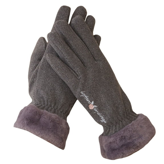 UDIYO 1 Pair Cycling Gloves Full Finger Plush Wrist Touchscreen Thickened Letter Embroidery Hands Solid Color Autumn Winter Women Motorcycle Riding Gloves for Outdoor