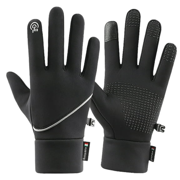 UDIYO 1 Pair Men Gloves Full Finger Touchscreen Anti-slip Windproof Plush Lining Keep Warm Thickened Winter Outdoor Cycling Unisex Women Gloves for Riding