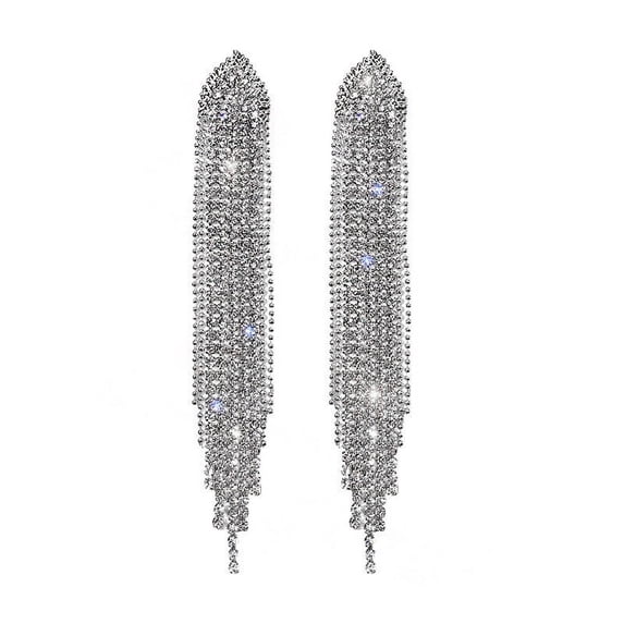 UDIYO 1 Pair Women Earrings Shiny Rhinestone Tassel All Match Dangle Earrings for Gift