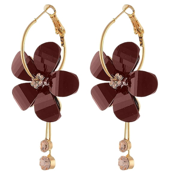 UDIYO 1 Pair Women Petal Flower Shape Rhinestone Inlaid Alloy Dangle Earrings for Wedding Party
