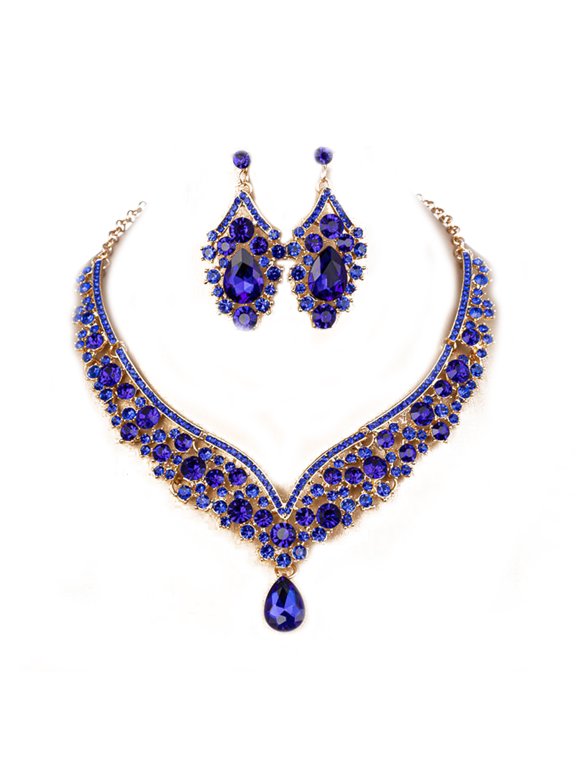 1 Set Bridal Earrings Necklace Water Drop-shaped Rhinestones Jewelry Geometric Adjustable Jewelry Set for Wedding