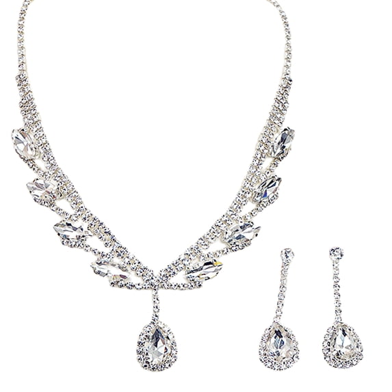 UDIYO 1 Set Bridal Necklace Earrings Water Drop-shaped Rhinestone Jewelry Electroplating Sparkling Jewelry Set for Wedding