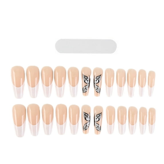 UDIYO 1 Set Full Fake Nails Nail Art Accessories Detachable Wearable French Fake Nails Manicure Decals Patch with Glue for Women