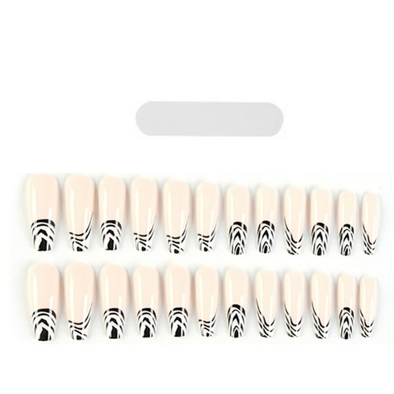 UDIYO 1 Set Full Fake Nails Nail Art Accessories Detachable Wearable French Fake Nails Manicure Decals Patch with Glue for Women