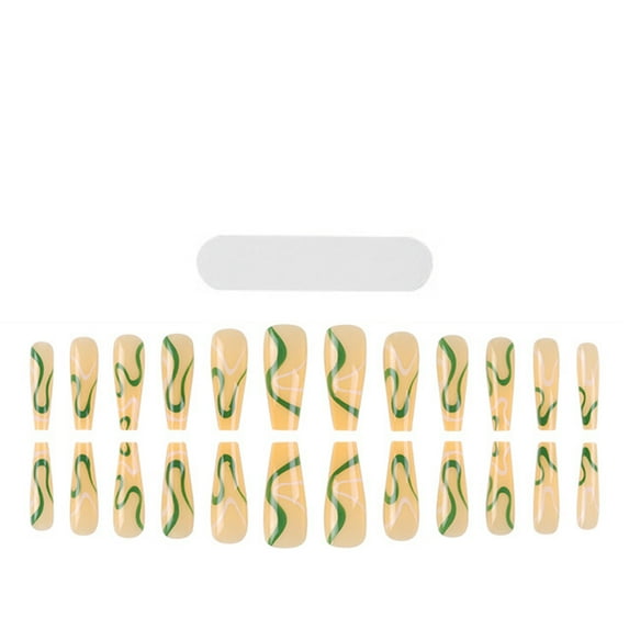 UDIYO 1 Set Full Fake Nails Nail Art Accessories Detachable Wearable French Fake Nails Manicure Decals Patch with Glue for Women