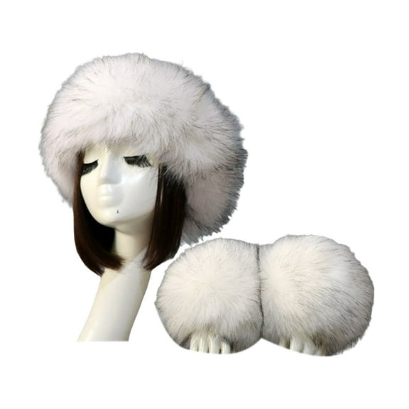 UDIYO 1 Set Winter Cap Cuffs Set Solid Color Fluffy Empty Top Soft Keep Warm Elastic Cozy Women Hat Cuffs Set for Outdoor