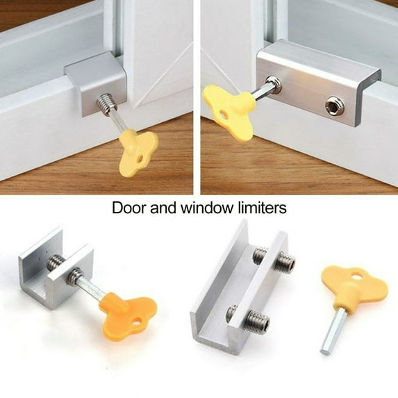 UDIYO 1 Sets Sliding Window Locks, Security Window Double Lock with Key, Aluminum Stoppers, for Track Vertical %26 Horizontal Slide Door Child Windows