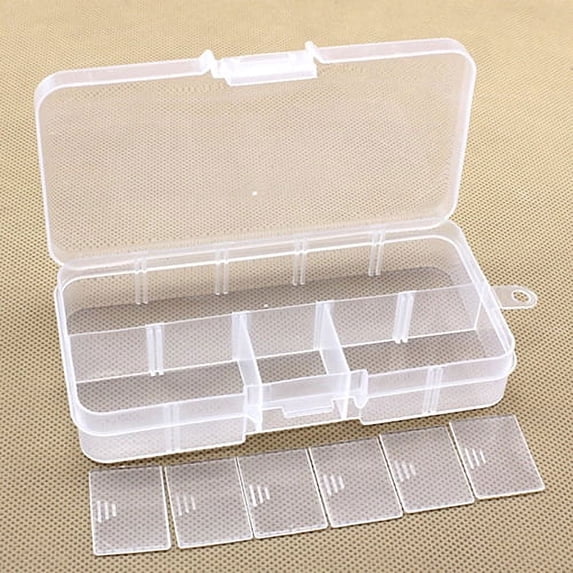 UDIYO 10 Compartment Adjustable Transparent Plastic Jewelry Bead Storage Box Organizer