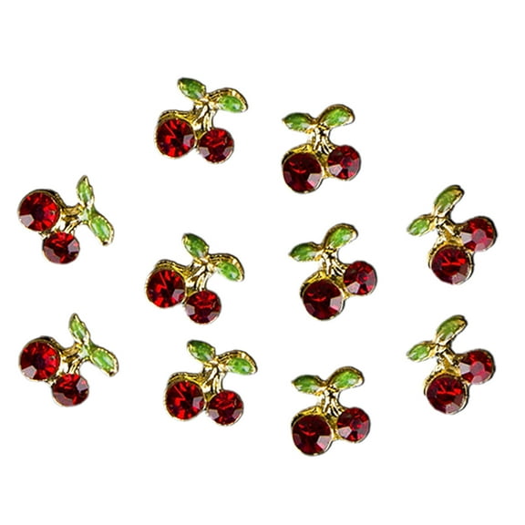 UDIYO 10 Pcs Shiny 3D Cherry Shape Nail Art Rhinestone Studs Glitters Charms Lay Gifts