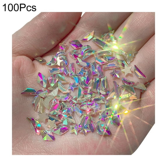 UDIYO 100Pcs/Bag Nail Decorations Irregular Shape DIY Crafts Flat Bottom Glass Stones Nail Rhinestones for Nail Design