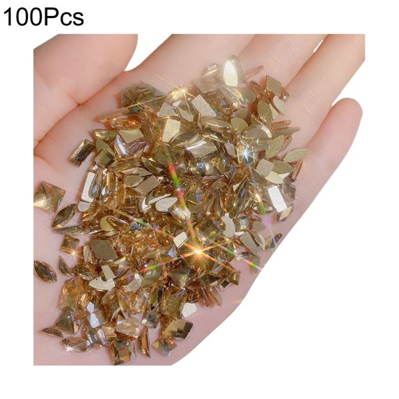 UDIYO 100Pcs/Bag Nail Decorations Irregular Shape DIY Crafts Flat Bottom Glass Stones Nail Rhinestones for Nail Design