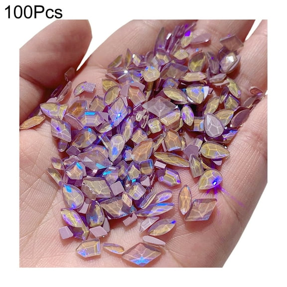 UDIYO 100Pcs/Bag Nail Decorations Irregular Shape DIY Crafts Flat Bottom Glass Stones Nail Rhinestones for Nail Design