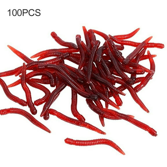 UDIYO 100Pcs Fishing Bait Artificial Earthworms Simulation Plastic Lifelike Red Fishing Bait for Freshwater