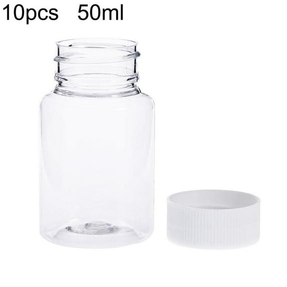 UDIYO 10Pcs 50ml Chemical Bottle Clear Waterproof Plastic Pill Bottles Cap for Chemical Liquid Cream Pill