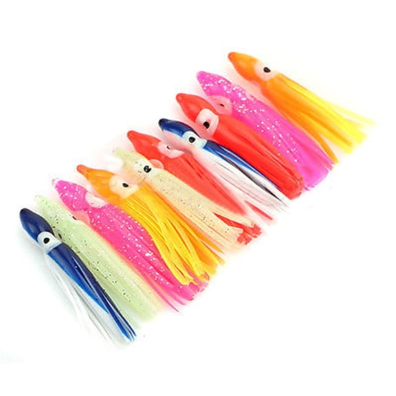 UDIYO 10Pcs Bright Colors Luminous Imitation Octopus Squid Baits Fishing Lures Set