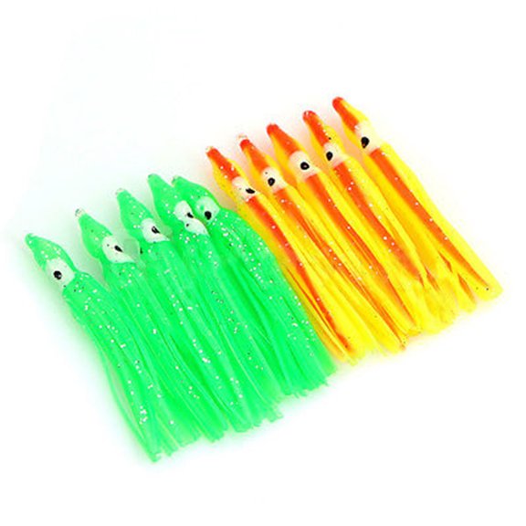 UDIYO 10Pcs Bright Colors Luminous Imitation Octopus Squid Baits Fishing Lures Set