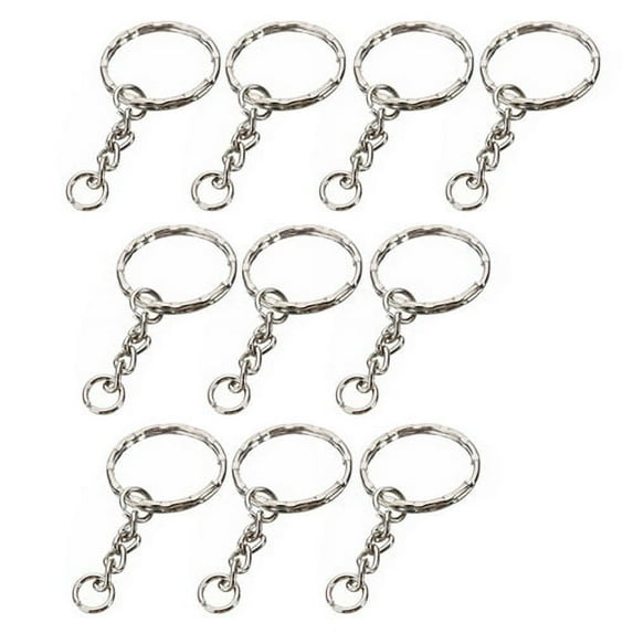 UDIYO 10Pcs DIY Silver Tone Keyring Blanks Key Chains Split Rings with 4 Link Chain