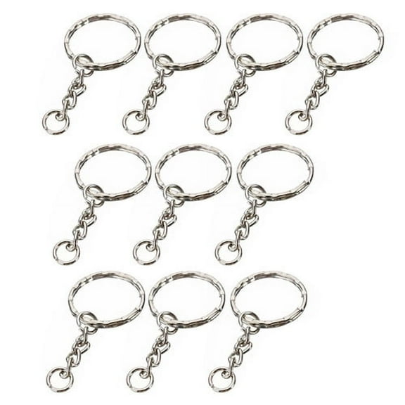 UDIYO 10Pcs DIY Silver Tone Keyring Blanks Key Chains Split Rings with 4 Link Chain