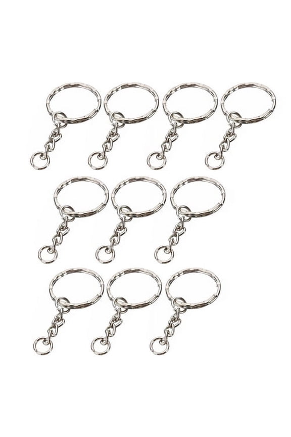 10Pcs DIY Silver Tone Keyring Blanks Key Chains Split Rings with 4 Link Chain