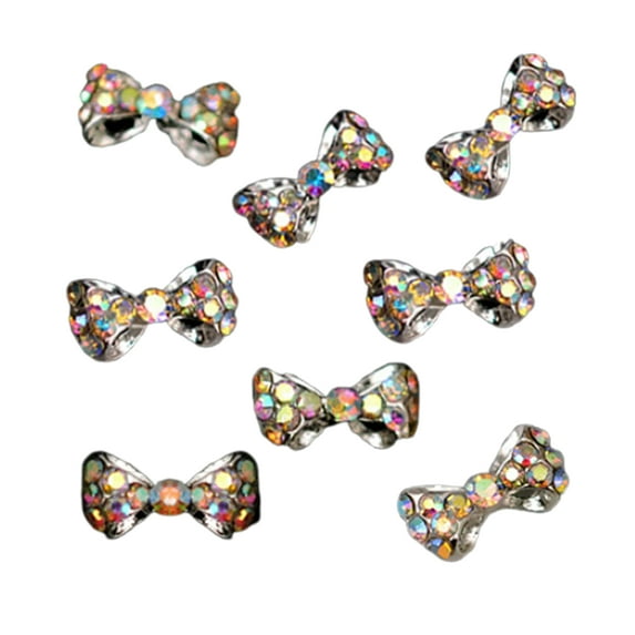 UDIYO 10pcs Nail Art Tips Stickers Decor Bowknot Alloy Jewelry Multicolor Glitter Rhinestone