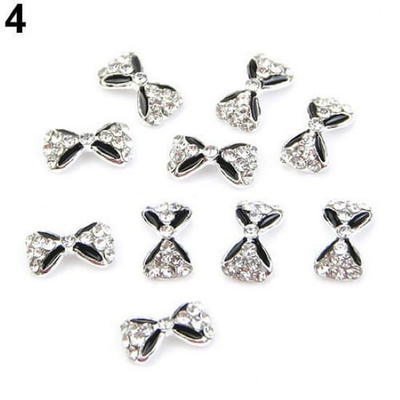 UDIYO 10pcs Nail Art Tips Stickers Decor Bowknot Alloy Jewelry Multicolor Glitter Rhinestone