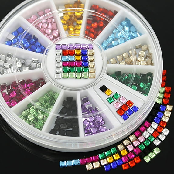 UDIYO 12 Colors 3D 3mm Square Nail Decor Flatback Shiny Rhinestone DIY Nail Art Tips