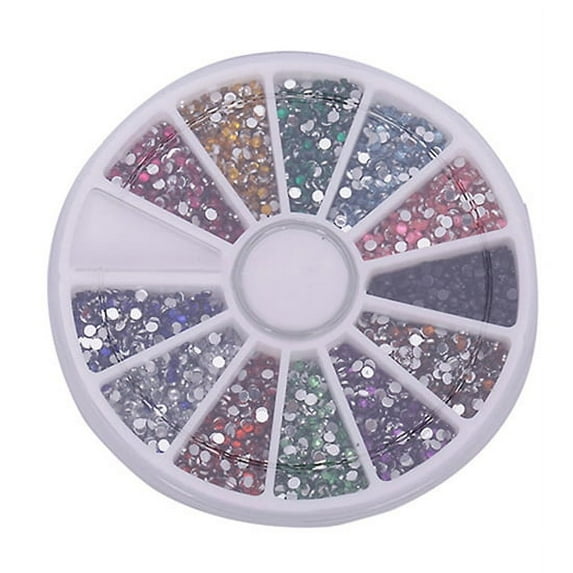 UDIYO 12 Colors 500 Pcs 2.0mm Glitter Tips Rhinestones Gems Round Wheel Nail Art Decor