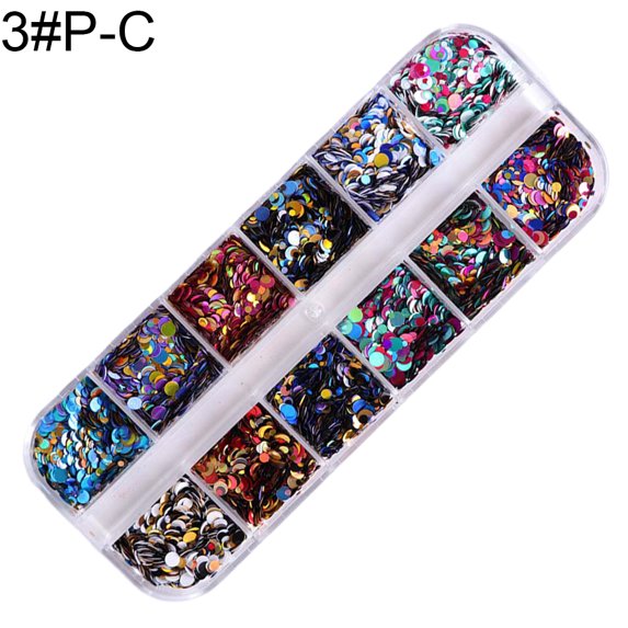 UDIYO 12 Grid Glitter Mixed Mirror Round Nail Art Sequins DIY Manicure Decoration