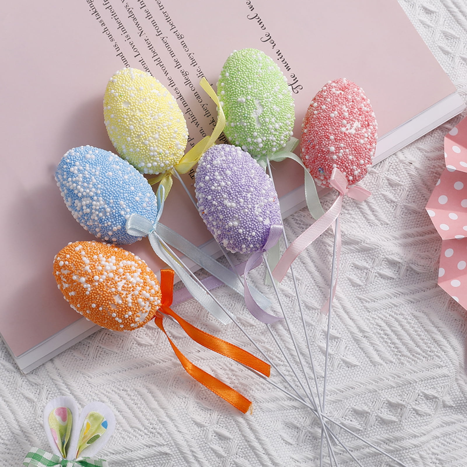 UDIYO 12Pcs Easter Picks Faux Foam Easter Egg Picks Decorative Pastel